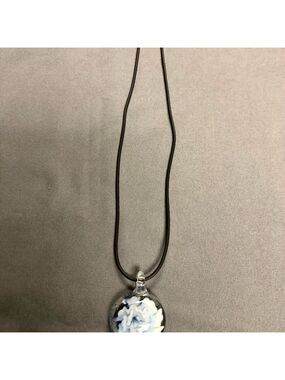 Elegant Blue and Black Pendant Blue Flower in blown glass Necklace